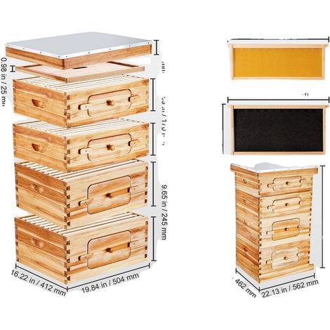 Kit de ruche, bois de cèdre naturel, design de boîte profonde, 2ZH12 (1/2)