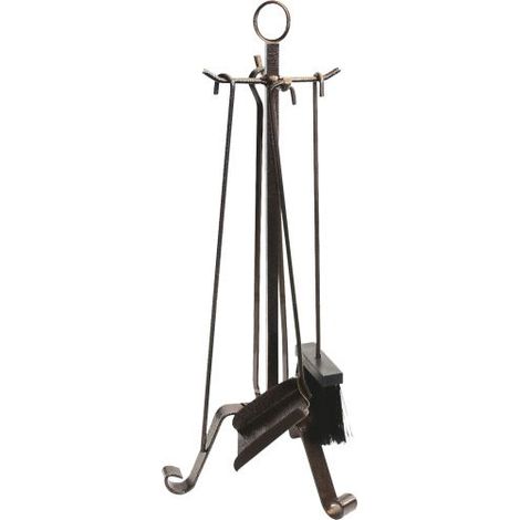 Set Utensili Per Camino Nere Fire 4 Pz In Ferro Battuto 28xh.58 Cm. -651 (1/6)