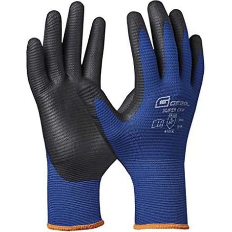 Gebol Super Grip  Guanti da lavoro con rivestimento in nitrile resistente contro oli e acqua  Guanti in nitrile con tessuto di supporto scanalato  Per uomo  Taglia L (Gr 9)  Blu/Nero  1 paio (1/4)