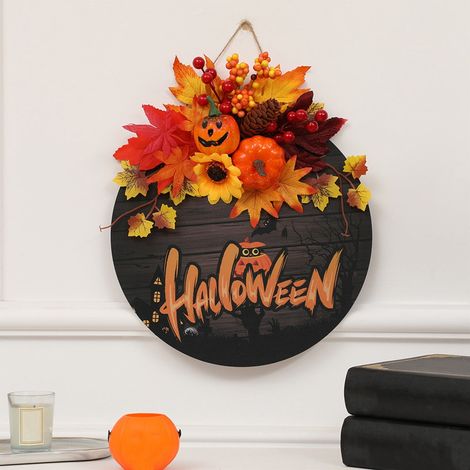Couronne Décorative Automne - Feuilles D'érable Citrouille Baies Glands - Pour Porte Intérieure Extérieure - 30 x 42 cm - 1 Pièce (1/5)
