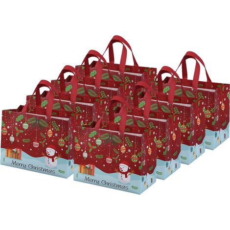 Sac Cadeau Réutilisable - Sac Cadeau Grand Format avec Anse - Sac Noël 32,5 x 25 x 17 cm - Lot de 8 Pièces (1/5)