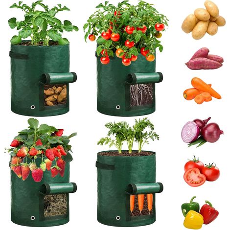 4 Pièces Sacs de Plantation de Pommes de Terre, 10 Gallons Sacs Culture Plantes Respirant, Sacs à Plantes avec Poignée et Fenêtre d'observation pour Pommes de Terre, Carottes, Tomates (1/5)