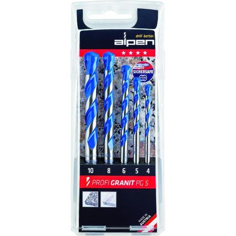 ALPEN estuche brocas alpen granito  5 piezas , Estuche brocas Alpen granito  5 piezas- Aplicación Broca especial para el taladrado rotativo y a percusión de granito y mármol.