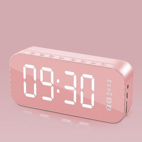 Réveil numérique LED multifonction rose avec haut-parleur Bluetooth et boîte à musique électronique lumineuse de chevet ou de bureau (1/5)