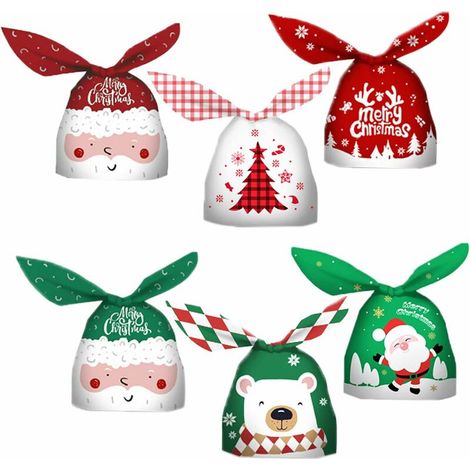 150 Pièces Noël Sachet Bonbons Oreilles de Lapin Sachet Bonbons Sacs de Cadeaux Sacs à Bonbons Sac Biscuit Noël Biscuits Sachet Cadeau pour Noël, Anniversaire, Pâques,Sacs de Friandises pour Noël (1/5)