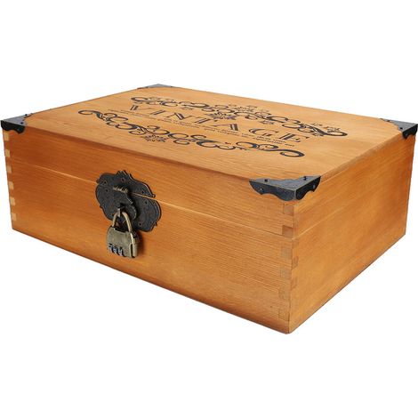 Boîte de rangement vintage en bois pour classeurs de bureau, bijoux et outils de maquillage, avec serrure. (1/5)