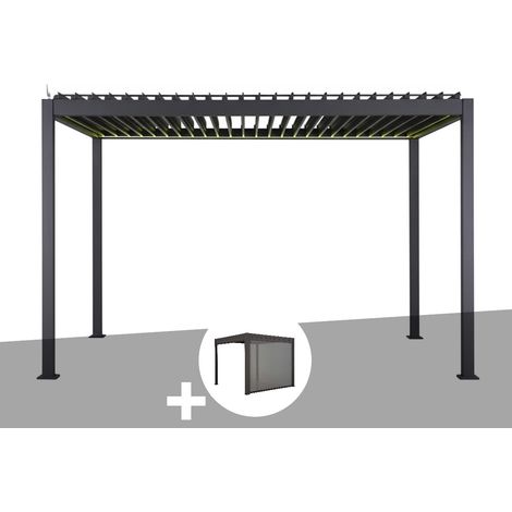 Pergola bioclimatique électrique Evora Graphite - 4 x 3 m + Store 4 m graphite - Hespéride