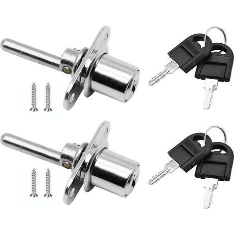 2 pièces, tiroir de serrure de porte avec clé pour serrure à piston de meuble, diamètre 16mm, longueur 61mm (argent) (1/5)