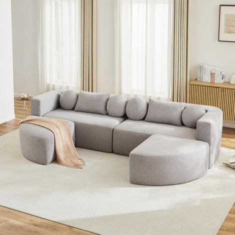 Canapé modulable 4 places avec repose pieds rembourré en nuage entièrement compressé Canapé lit modulable avec fonction couchage Gris 292x165x68 cm (1/5)