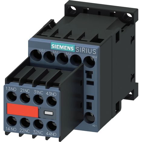 Siemens Contactor, AC-3e, 7 A/3 kW/400V, 3 polos, DC 24V, 2N/A+2N/C, Conexión por tornillo, 3RT20151BB443MA0