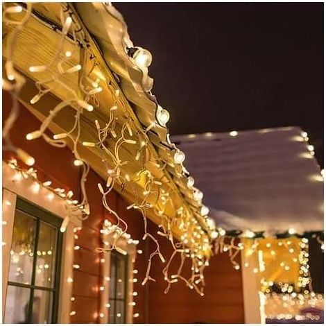 Guirlande lumineuse de 20 m, 600 LED, effet glace, pour jardin de Noël, rideau lumineux, blanc chaud (1/2)