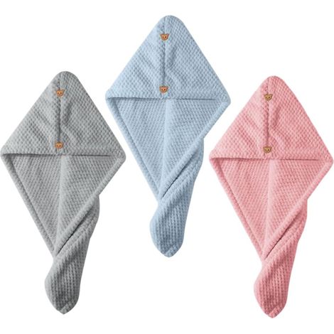 Lot De 3 Serviettes De Séchage Super Absorbantes en Microfibre pour Cheveux Mouillés Bonnet Élégant