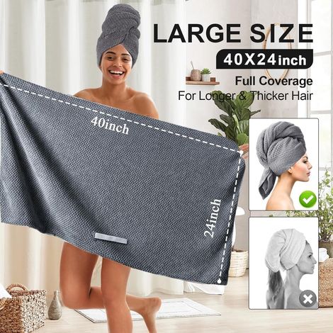 Mikrofaser-Haarhandtuch – Schnelltrocknend – Geeignet für nasses Haar und zum Duschen – 100 x 60 cm – Beige, Grau (1/5)