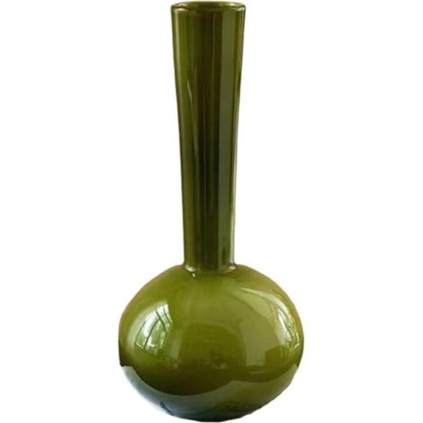 Vase vintage français vert olive, vase de luxe à fleurs séchées unique en verre pour arrangement floral (vert) (1/5)