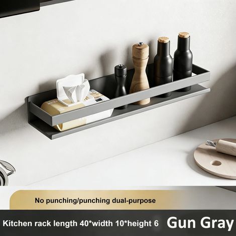 (40 cm - Gris anthracite) Étagère de rangement de cuisine en acier inoxydable facile à nettoyer, avec porte-épices amovible et lavable, et support mural pour bouteilles. Sans perçage. (1/5)