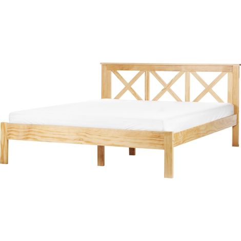 Lit Double Moderne 160 x 200 cm en Bois Cadre de Lit Lattes Bois Clair Tannay (1/5)