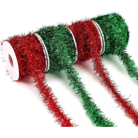 Lametta Girlande 20m für Weihnachtsbaum, Rot & Grün, 4 Rollen