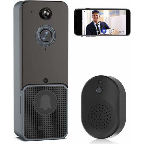 Sonnette de maison intelligente - Sonnette vidéo à distance sans fil intelligente Sonnette visuelle intelligente, vision nocturne HD, sonnette de por