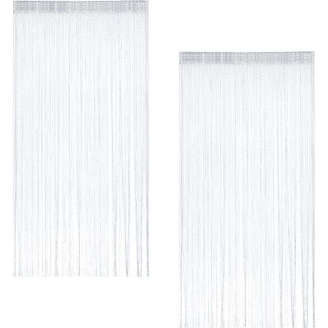 2 Pièces Rideau Fil Blanc Porte, 100 x 200 cm Rideau de Fil Porte à Franges, Rideaux Fils, Rideau à Fils pour Maison, Patio, Chambre à Coucher, Mariage, Café, Restaurant (Blanc) (1/5)