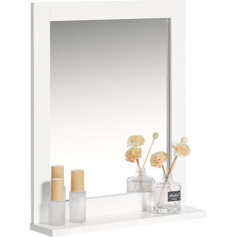 Espejos de baño sencillos Mueble de Pared con Espejo, 2 en 1 Espejo y Estante de Baño, L40xP10xH49cm FRG129-W SoBuy ES (1/8)