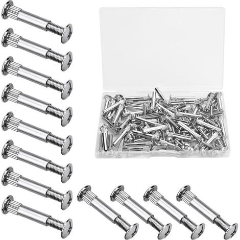 60 pezzi M4 Viti di montaggio per mobili Viti di collegamento con bullone Viti di collegamento in ferro nichelato Viti di collegamento per mobili per legno spesso 31-40 mm, armadi, porte, letti (argen