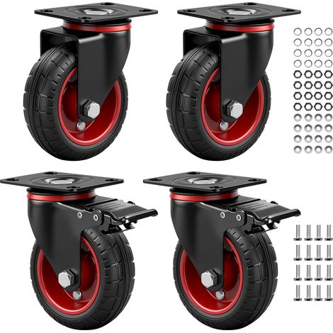 Lot de 4 Roulettes Pivotantes et Pivotantes à Frein Caoutchouc Ø100 mm Charge 600 kg , Rotation à 360° Roulettes Silencieuses pour Manutention et Transport Chariots et Machines (1/5)