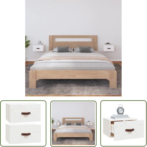 The Living Store Wand-Nachttische 2 Stk. Weiß 40x29,5x22 cm - Wand-Nachttisch - Kiefernholz Möbel - Weißes Schlafzimmer - Wohnzimmer Deko - Regal (1/5)