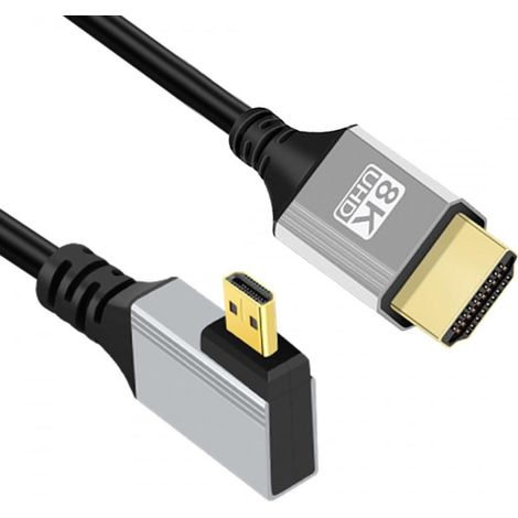 Câble micro HDMI 2.1 ultra fin coudé à 90 degrés vers la gauche 8K 4K Cordon ultra flexible ultra fin Type-A vers Type-D pour caméra HDTV 50 cm (1/5)