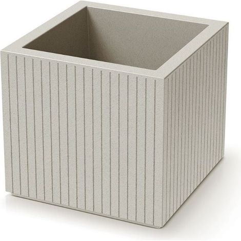 Pot de fleurs carré TCS40 - Sable - 40 cm - Plastique durable - Idéal pour jardin et balcon (1/2)