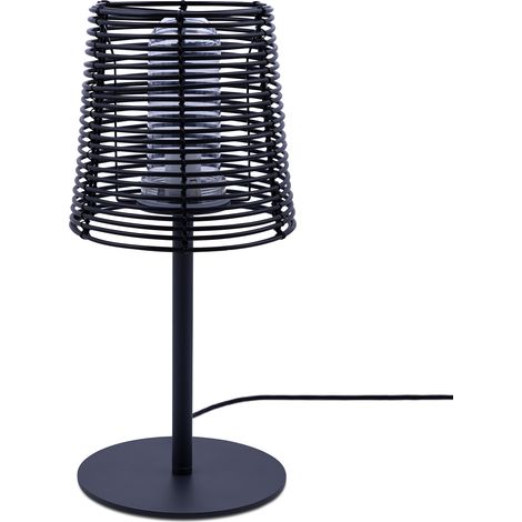 Paco Home Lampe In- & Outdoor Außenlampe E27 Moderne Rattan Optik Wasserfest IP44 E27 Anthrazit-Schwarz, Tischlampe + Leuchtmittel