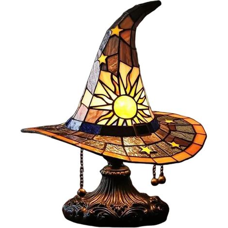 Lampe chapeau de sorcière, résine effet vitrail, lampe chapeau de magicien, lampe de table gothique et inquiétante, lampadaire décoratif pour fêtes d'intérieur, décoration de chambre d'Halloween effra (1/5)