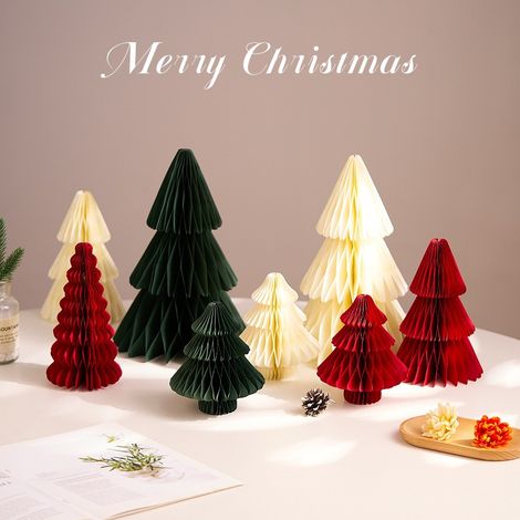 Set di 8 decorazioni natalizie - Mini albero di Natale in legno