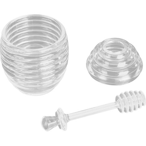 Distributeur de Miel Transparent avec Cuillère et Couvercle, Récipient Grande Capacité pour Conservation du Miel (1/5)