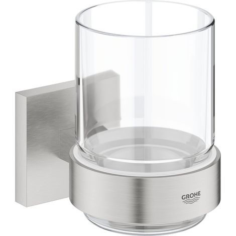 Verre en Cristal avec Support pour Salle de Bain, Fixations Cachées, A Coller ou à Visser, Supersteel, 41097DC0 (1/4)