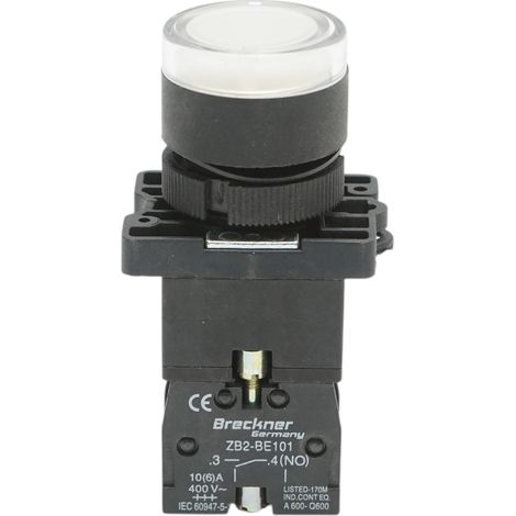 Pulsante indicatore LED bianco con resistenza integrata 1NO, 24V, LAY5 Breckner Germany (1/5)