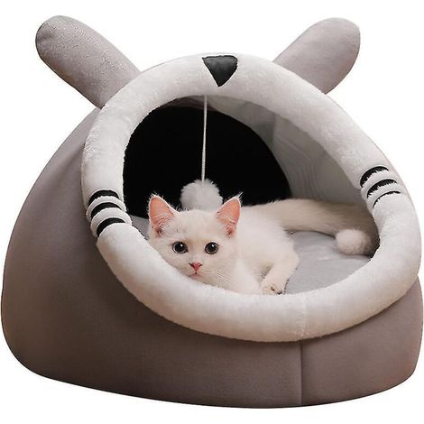 Indoor-Bett für Katzen oder Hunde, Größe L, maschinenwaschbar, graues Schnurrhaarmuster. (1/5)