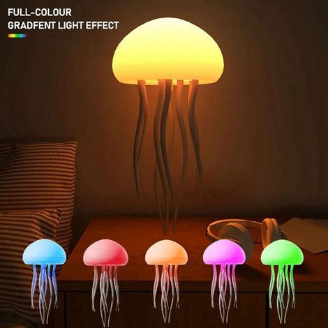Set of 2. Color: White. Material: Plastic. Cartoon jellyfish night light with RGB gradient. Cute jellyfish headboard. (1/5)