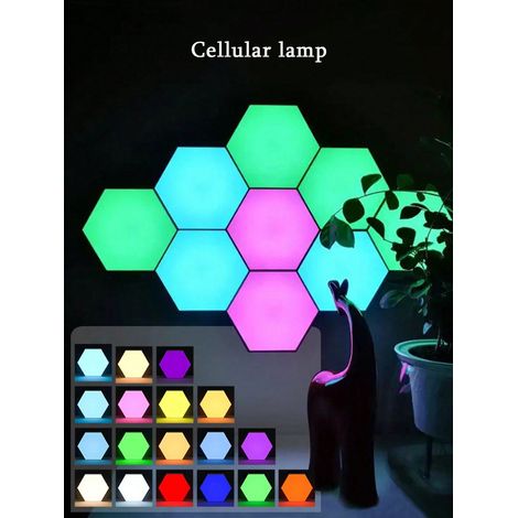 1 lampe intelligente quantique LED, veilleuse en nid d'abeille, contrôle tactile RGB pour bureau de jeu, chambre à coucher, décor d'atmosphère romantique, lampe murale hexagonale. (1/5)