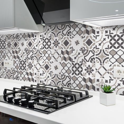 Sticker Mural Carrelage adhésif Cuisine Salle de Bain - 24 STICKERS CARREAUX DE CIMENT AZULEJOS ANABELLA - 24stickers10x10cm (1/5)