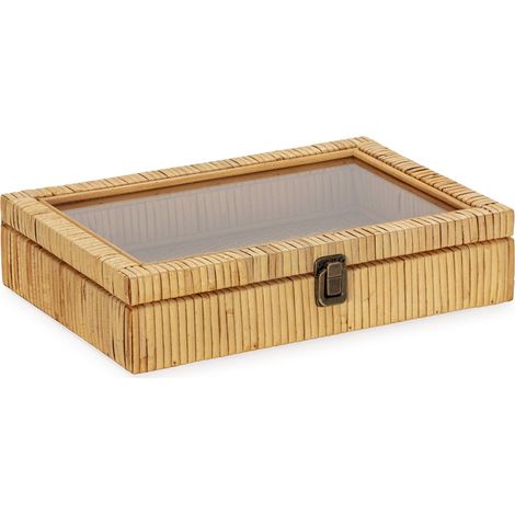 Boîte à bijoux en bois d'épicéa rotin et verre naturel - Naturel bois et rotin clair (1/4)
