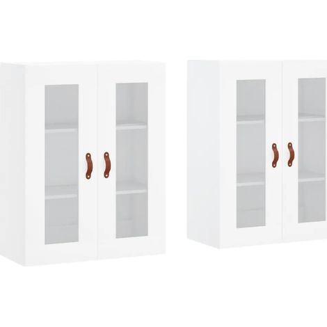 Set di 2 armadietti da parete sospesi moderni portaoggetti decorativi 69,5 x 34 x 90 cm in legno bianco 020055410