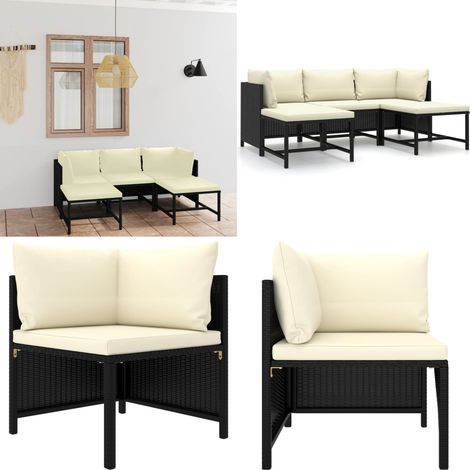 5-tlg. Garten-Lounge-Set mit Kissen Poly Rattan Schwarz - Gartenloungesessel - Loungeset - Outdoormöbel - Gartengeräte - Rattanmöbel - Home & Living (1/5)