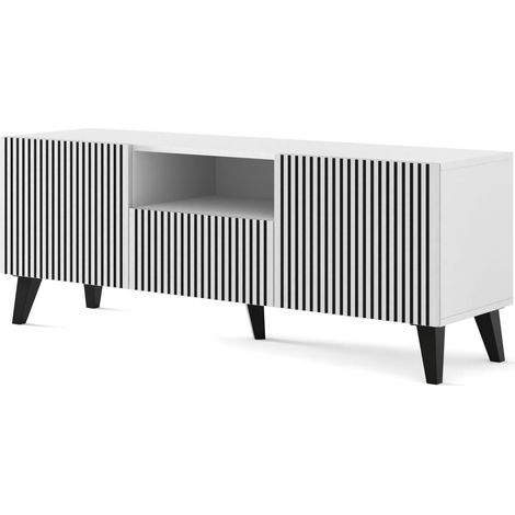 TV-Schrank Ravenna F 150 cm 2D1S weiß / schwarz schwarze Beine