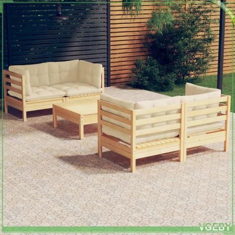 Salon de jardin - FAFEICY - 3096022 - Bois de pin massif - Modulaire - Coussins crème (1/5)