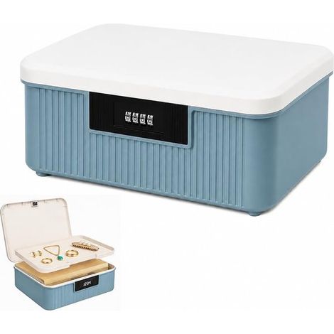 Boîte de rangement bleue à double couche avec serrure à combinaison (9 litres) – idéale pour ranger médicaments, bonbons et objets de valeur. (1/5)