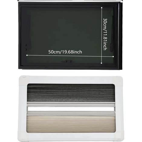 Ventana para autocaravana, aleación de aluminio, vidrio templado, negra (1/2)