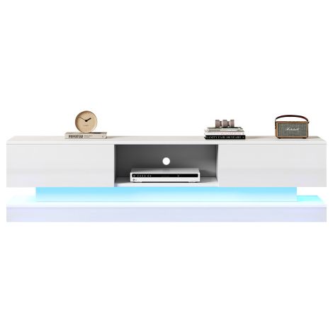 Meuble TV blanc 160x35x40.5cm 2 tiroirs contrôle application anti-chute TV 60" (1/5)