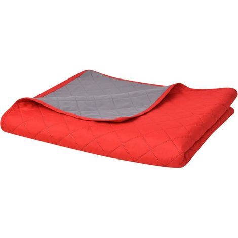 Couvre-lit matelassé double face, rouge et gris, 220 x 240 cm (1/5)