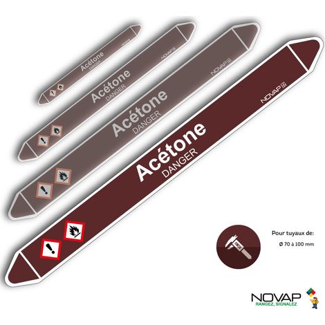 Planche de 2 marqueurs de tuyauterie 450 x 52 mm pour Ø 70 à 100 mm - Acétone - 4701516