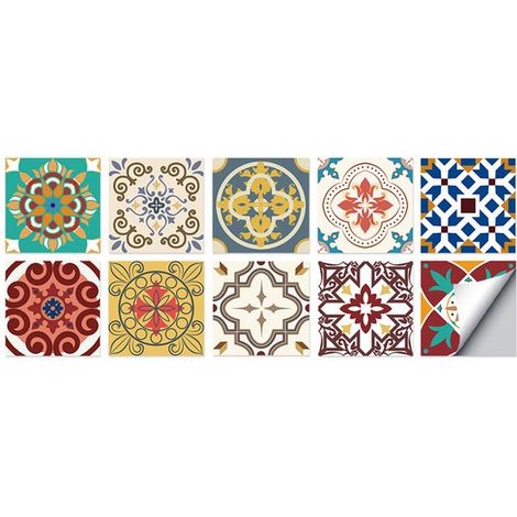 Juego de 10 pegatinas autoadhesivas para azulejos 10 x 10 cm, pegatinas azulejos PVC impermeables, papel tapiz decorativo pared resistente aceite (1/5)